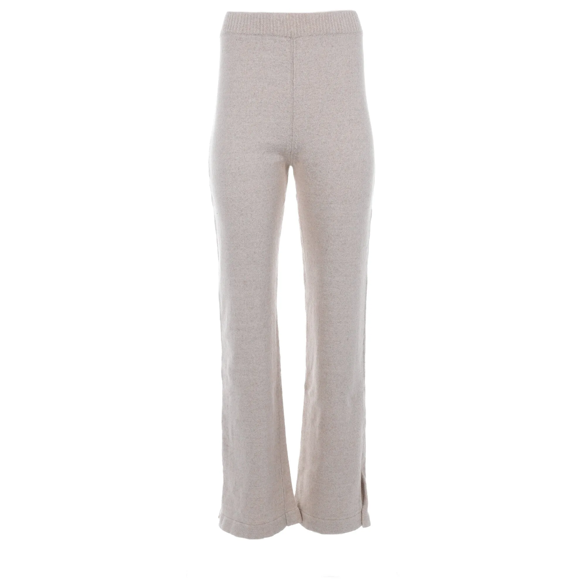 Nanushka Knitted High-Waist Bell Pants in Beige Cotton