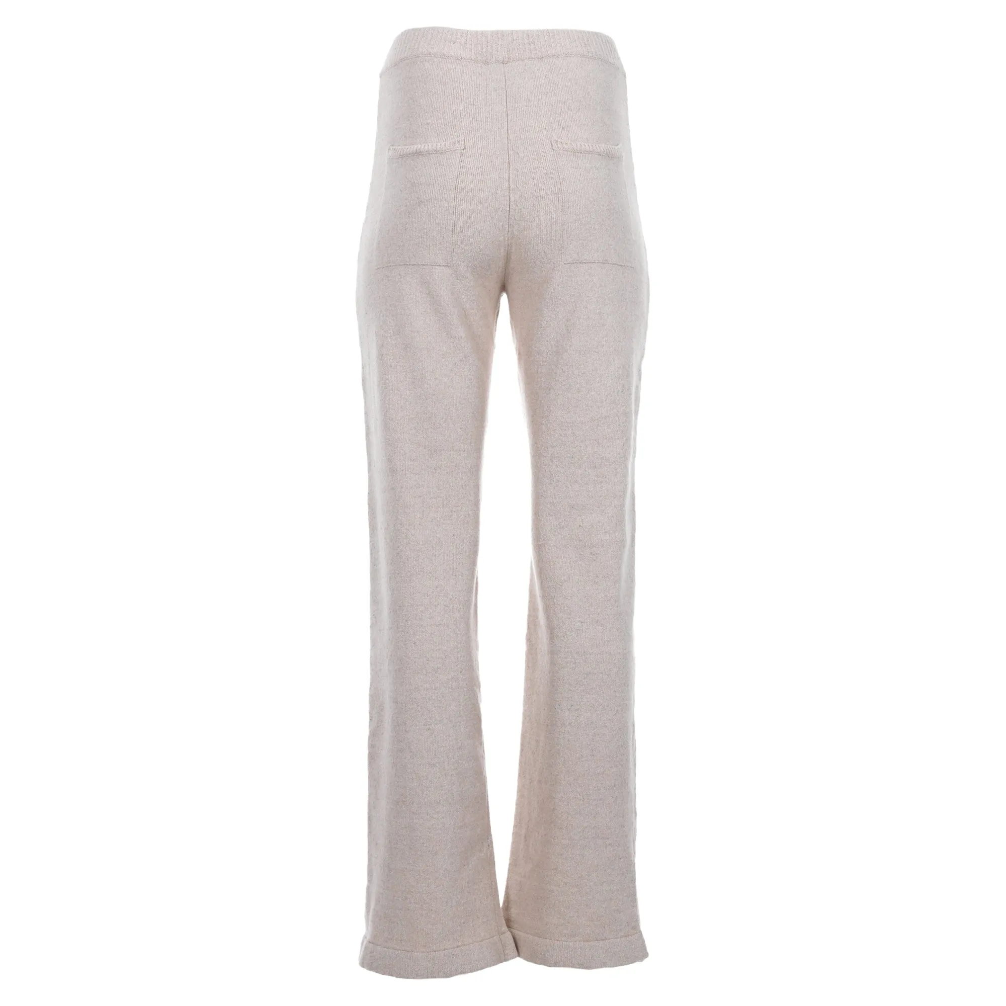 Nanushka Knitted High-Waist Bell Pants in Beige Cotton
