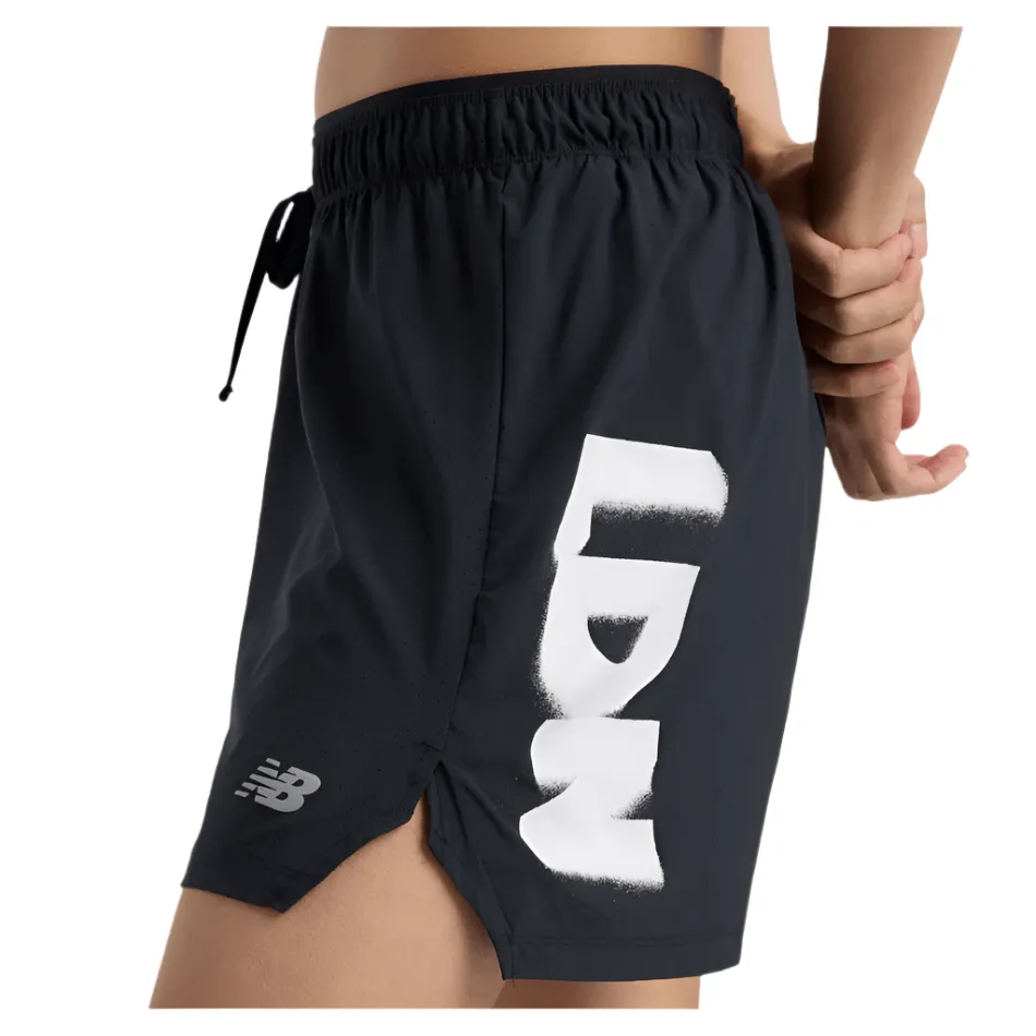 New Balance Men's 5" London Edition Graphic RC Running Short in Black SS25