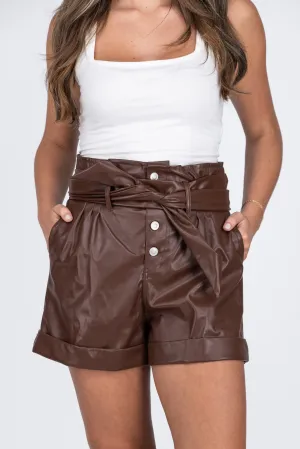 No Sweat Women's Faux Leather Paper Bag Shorts