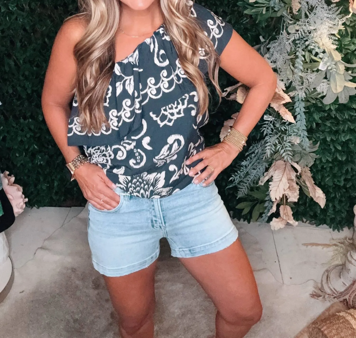 One Shoulder Shorts Set In Navy