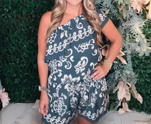 One Shoulder Shorts Set In Navy