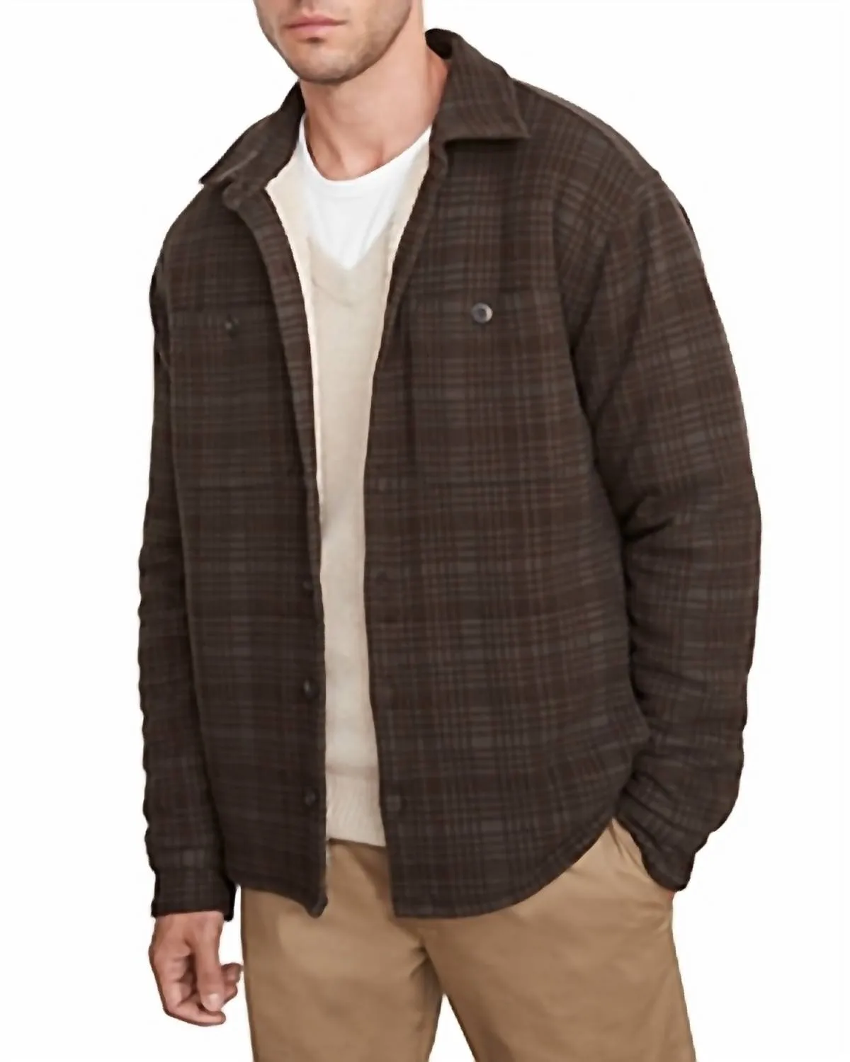 Plaid Sherpa Shirt Jacket In Frog/wet Cedar