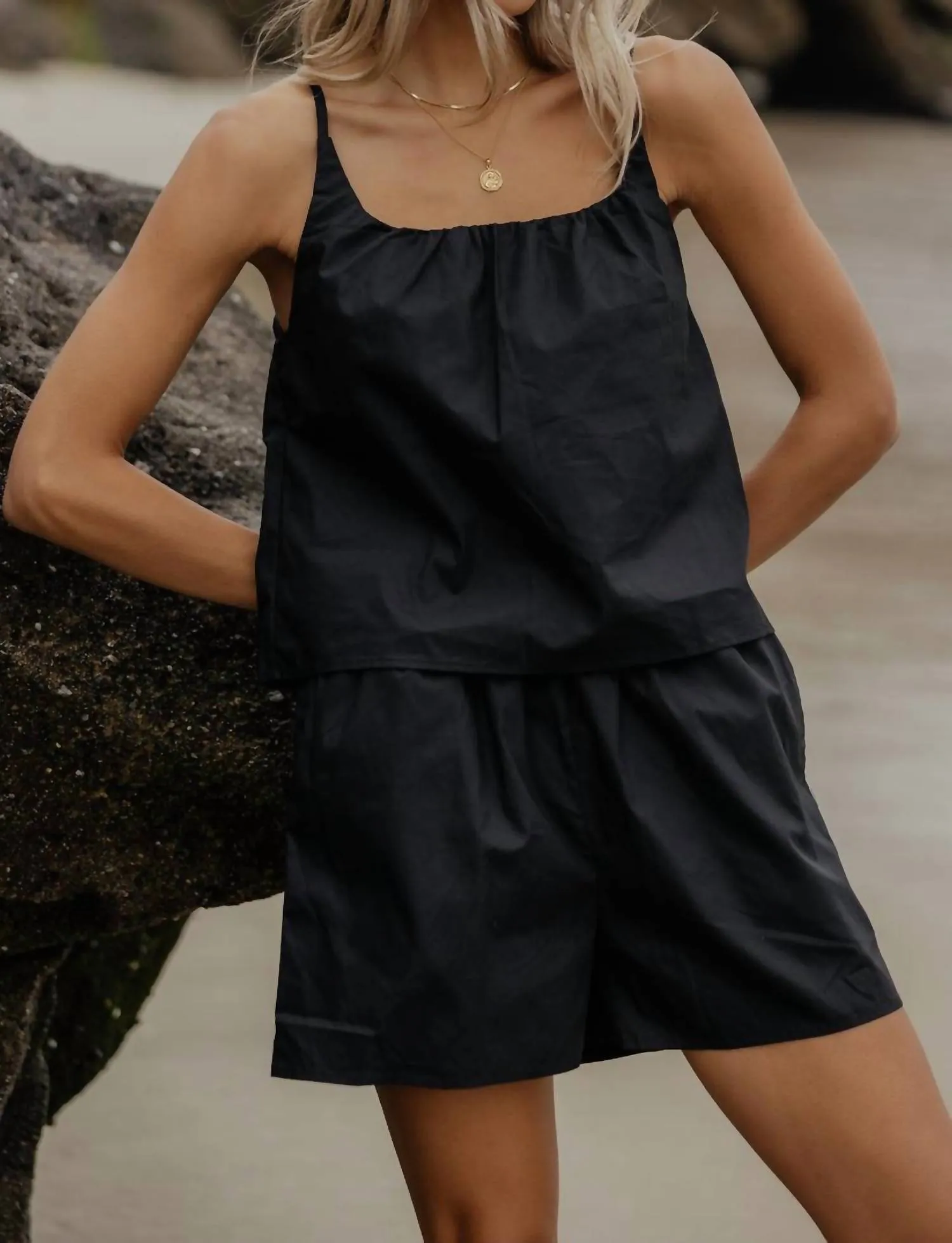 Poplin Tank & Shorts Set In Black