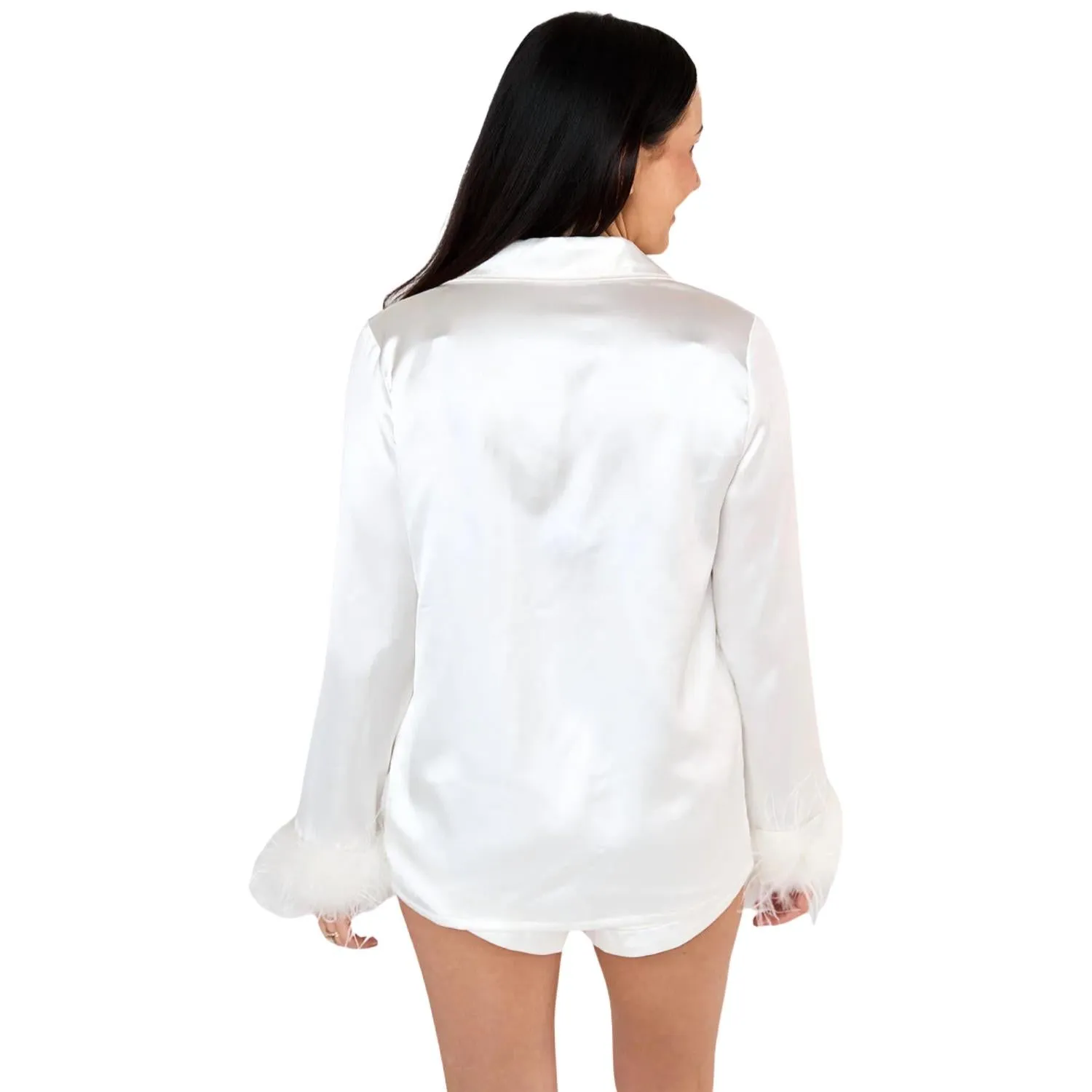 Prescott Feather Trimmed Pajama Set In White