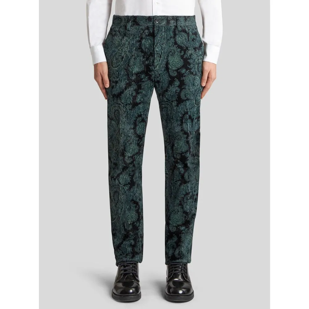 PRINTED RIBBED VELVET TROUSERS