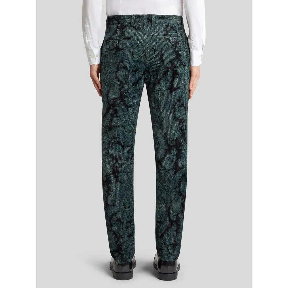 PRINTED RIBBED VELVET TROUSERS