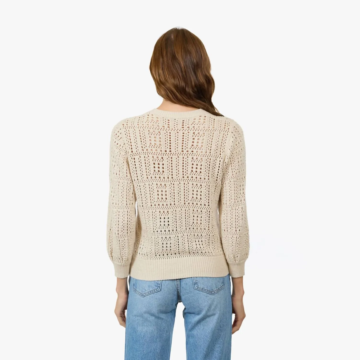 Puff Sleeve Tile Stitch Sweater In Natural