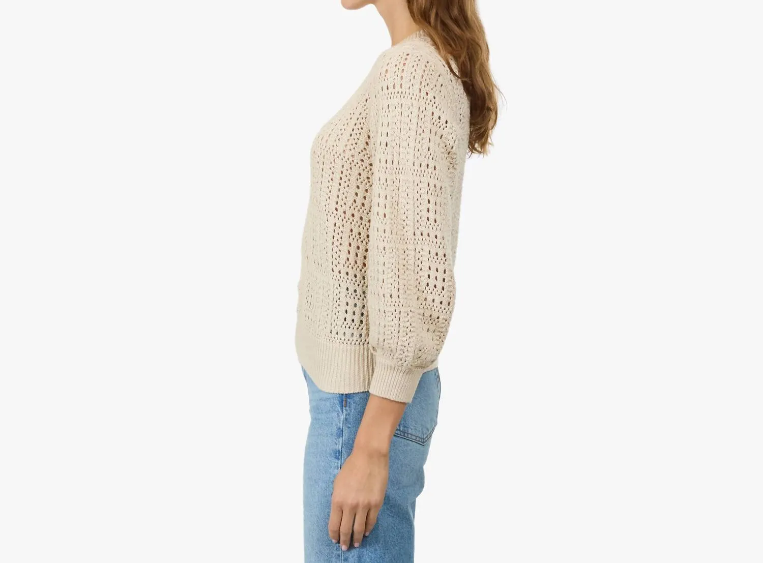 Puff Sleeve Tile Stitch Sweater In Natural