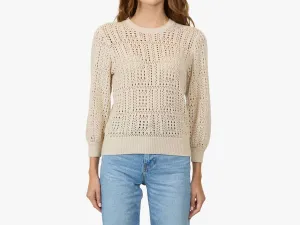 Puff Sleeve Tile Stitch Sweater In Natural