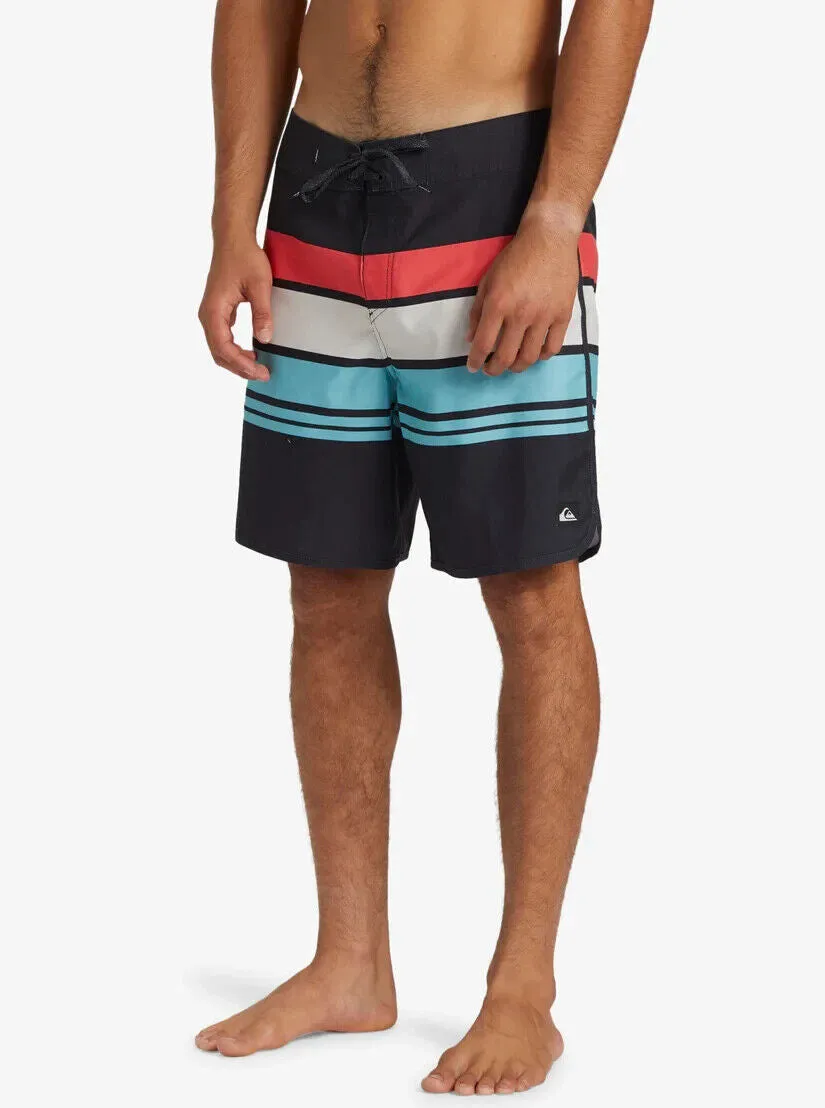 Quiksilver Everyday Board Shorts Men's 32 Black Striped 19" Swimwear ERK345 (Black,Regular,32)