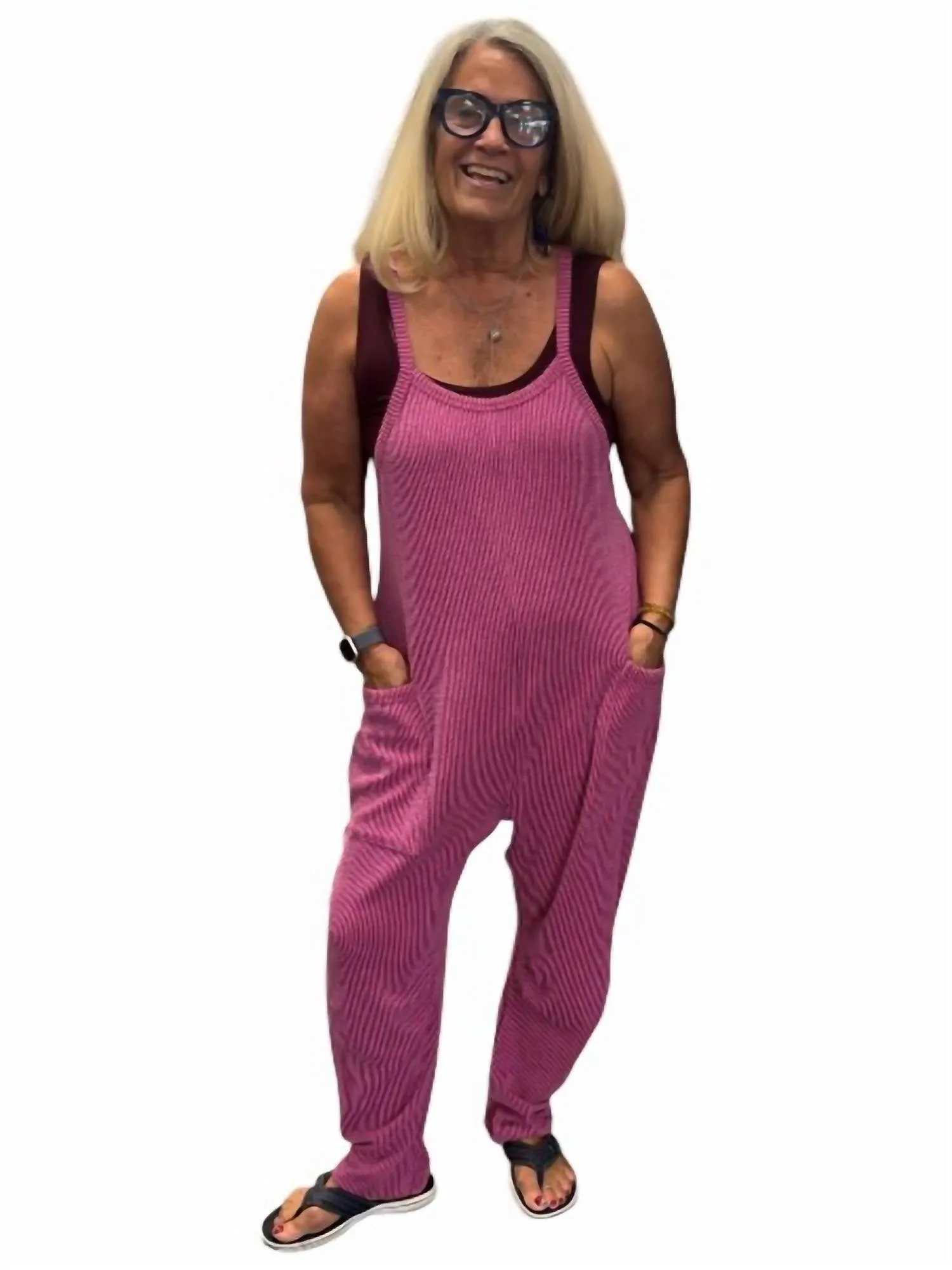 Ribbed Jumpsuit In Fuchsia