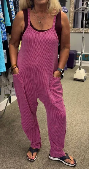 Ribbed Jumpsuit In Fuchsia