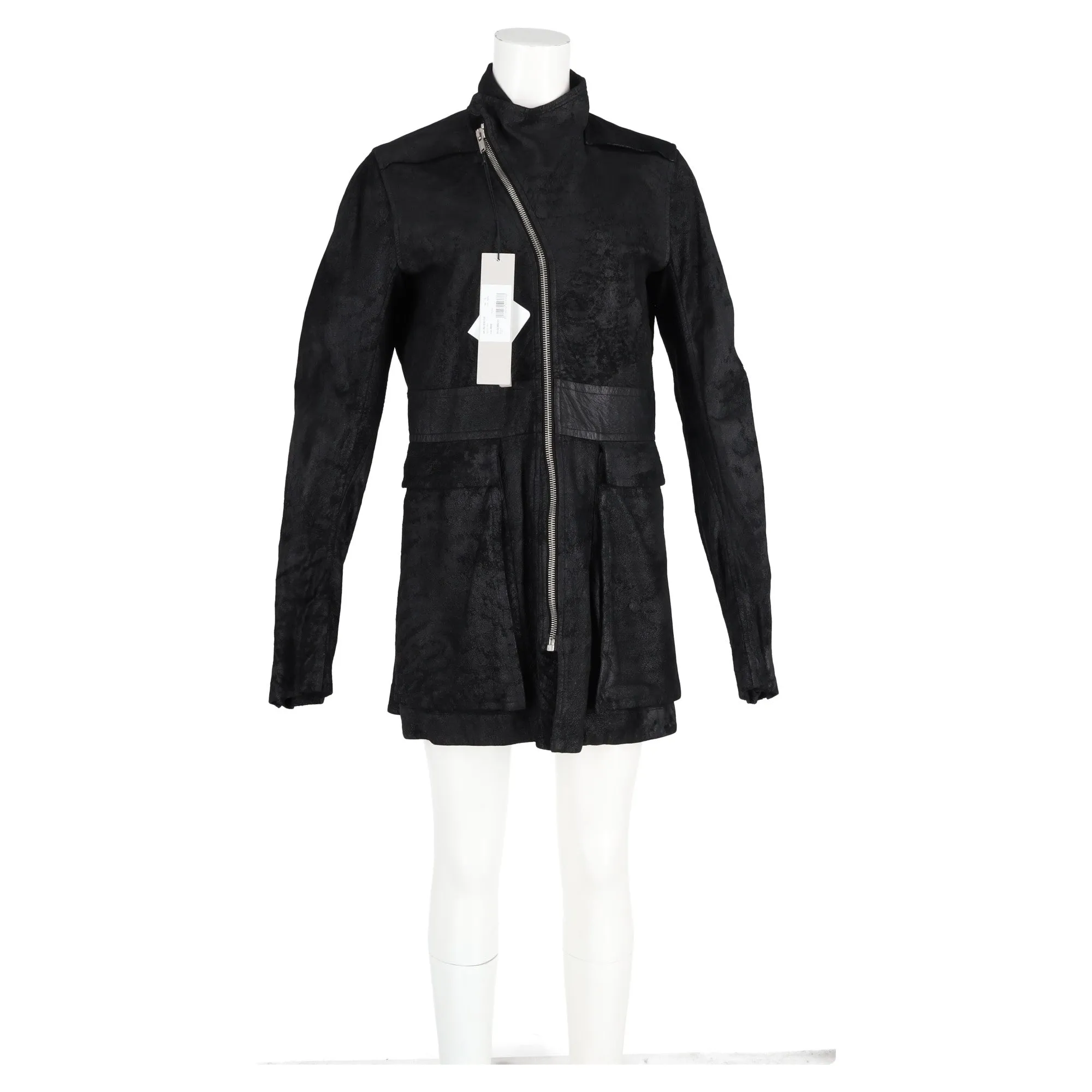 Rick Owens DRKSHDW Zipped Jacket with Pockets in Black Blistered Lamb Leather