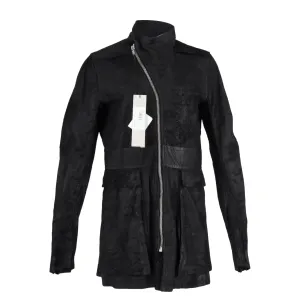 Rick Owens DRKSHDW Zipped Jacket with Pockets in Black Blistered Lamb Leather