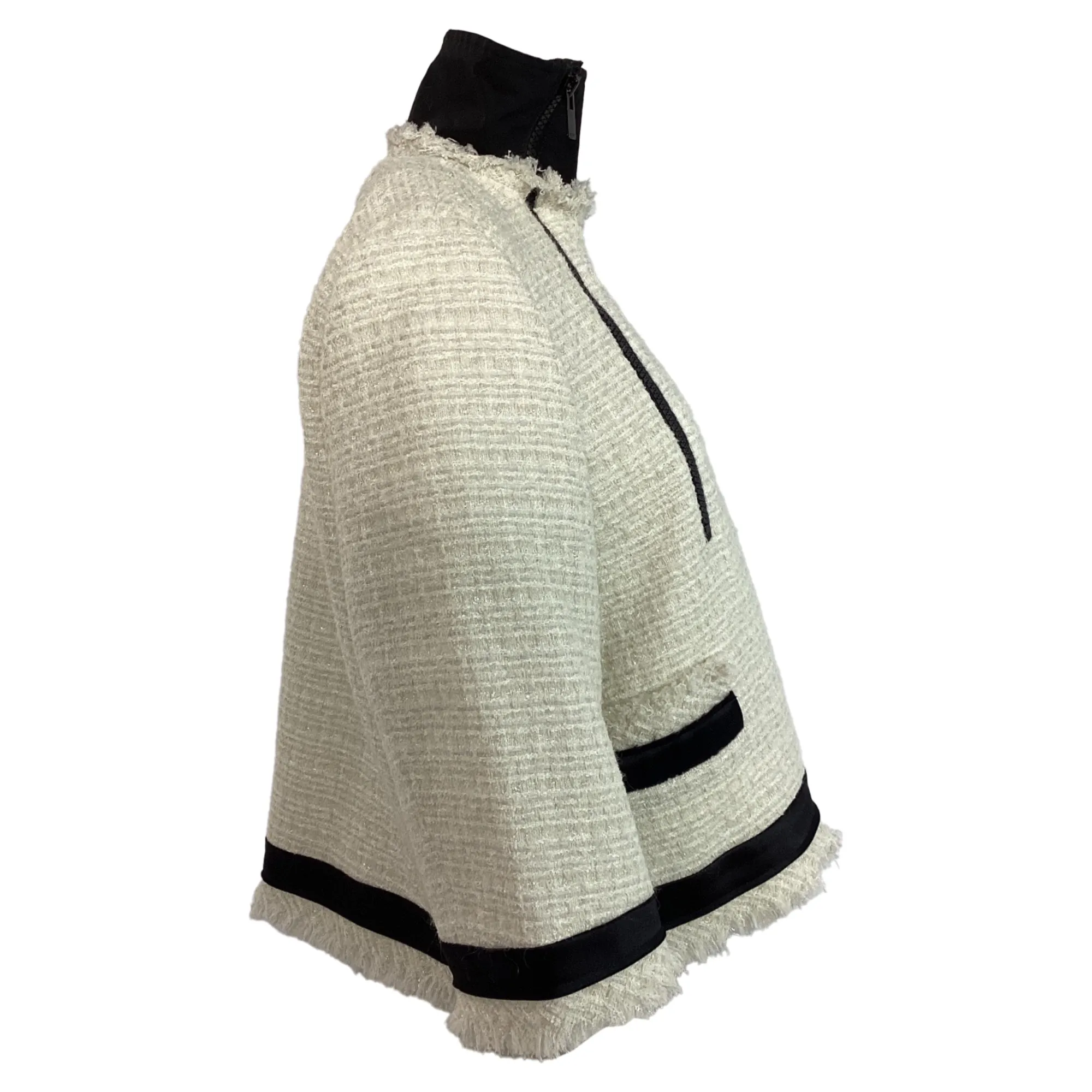 Sacai Double-Zipped Tweed Jacket in White Wool
