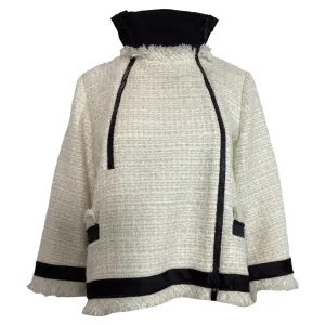 Sacai Double-Zipped Tweed Jacket in White Wool