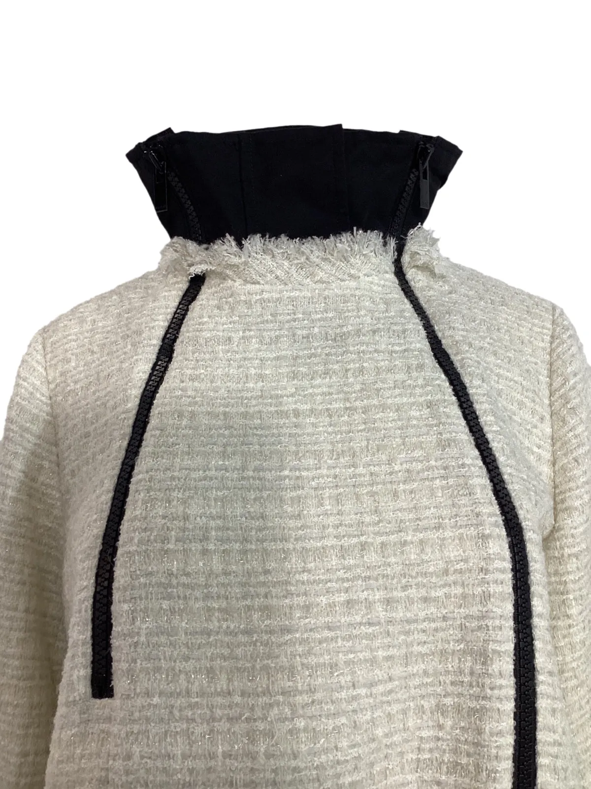 Sacai Double-Zipped Tweed Jacket in White Wool