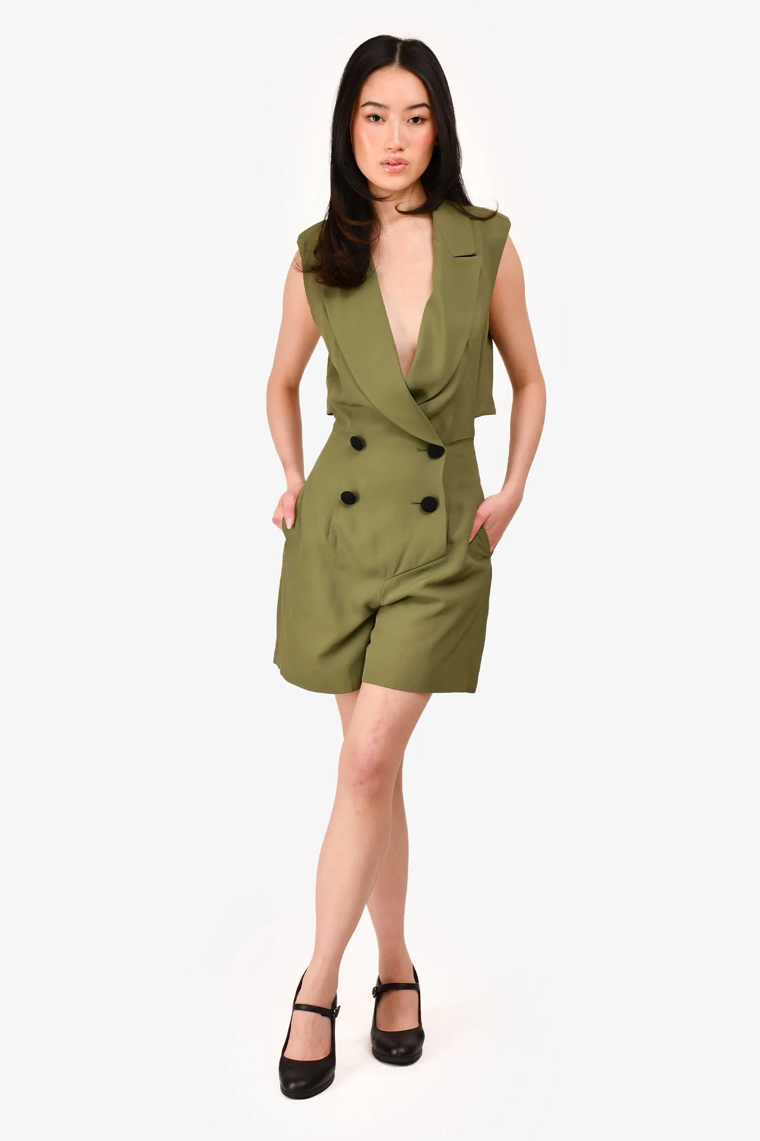 Self-Portrait Green Romper With Cut-Outs Size 0 US