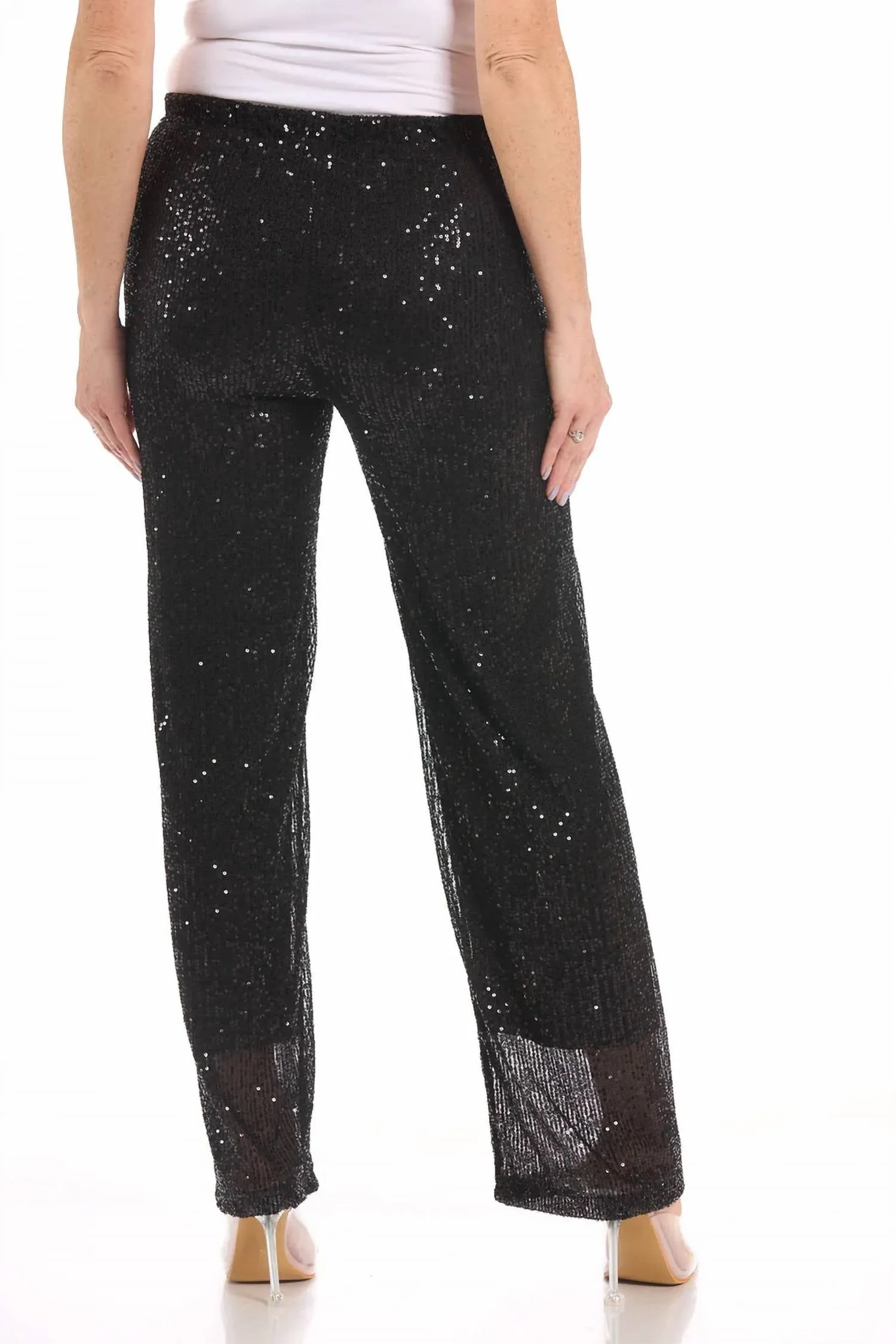 Sequin Straight Pants In Black