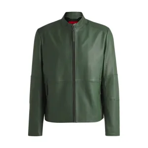 Slim-fit jacket in leather with stand collar
