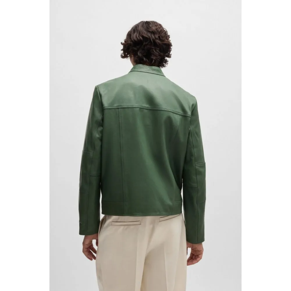 Slim-fit jacket in leather with stand collar