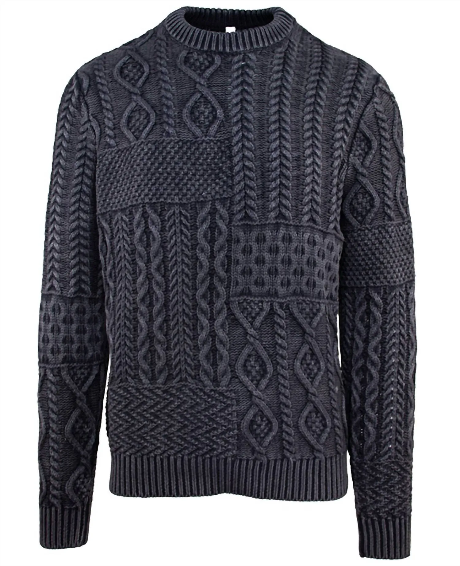 Stonewashed Cotton Patchwork Crew Sweater In Charcoal