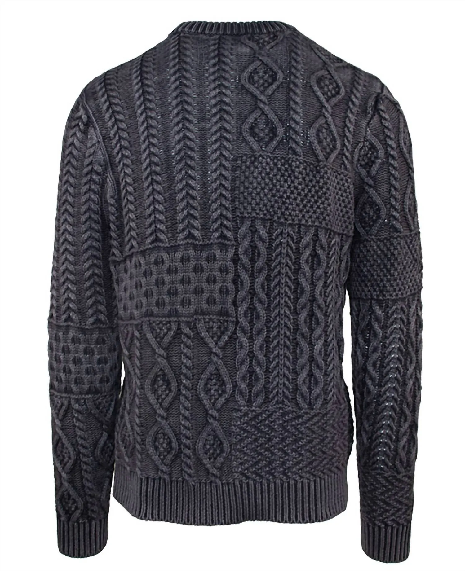 Stonewashed Cotton Patchwork Crew Sweater In Charcoal
