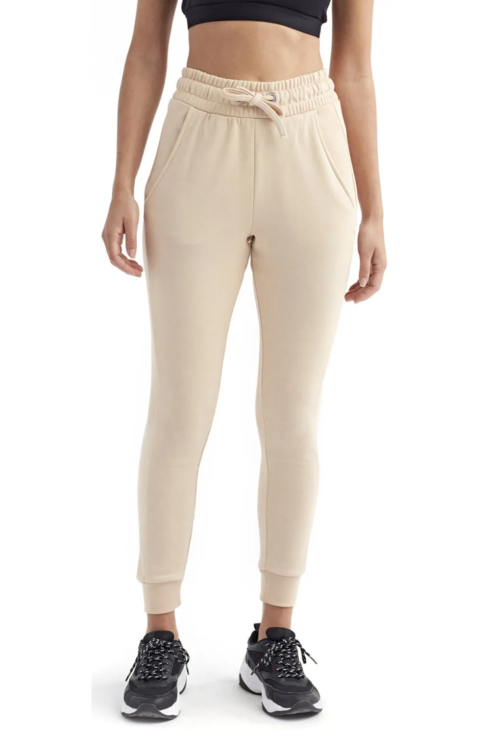 TriDri Womens Maria Fitted Jogger Sweatpants w/ Pockets - Nude - Closeout