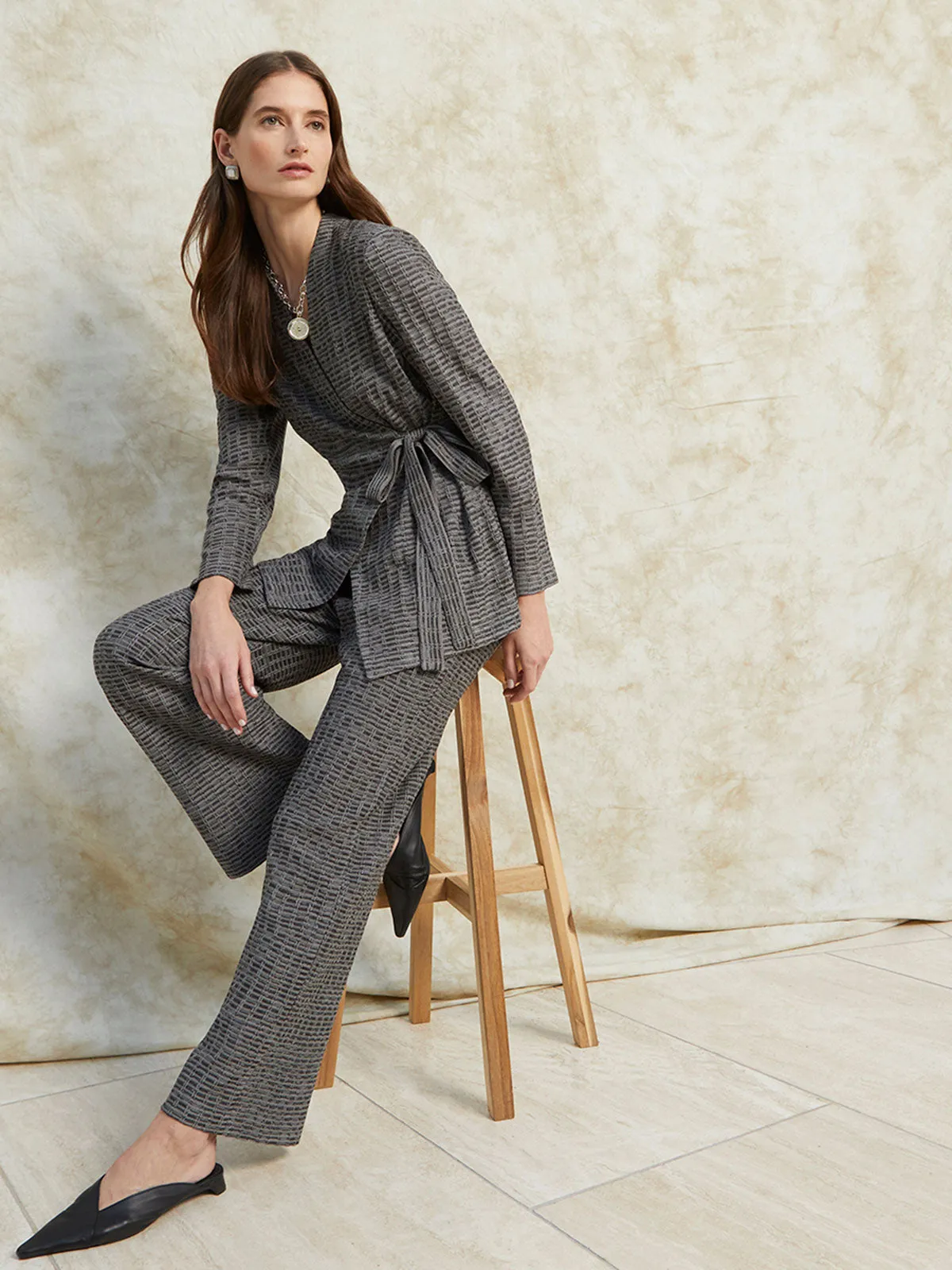 Tweed Wide Leg Knit Pants
