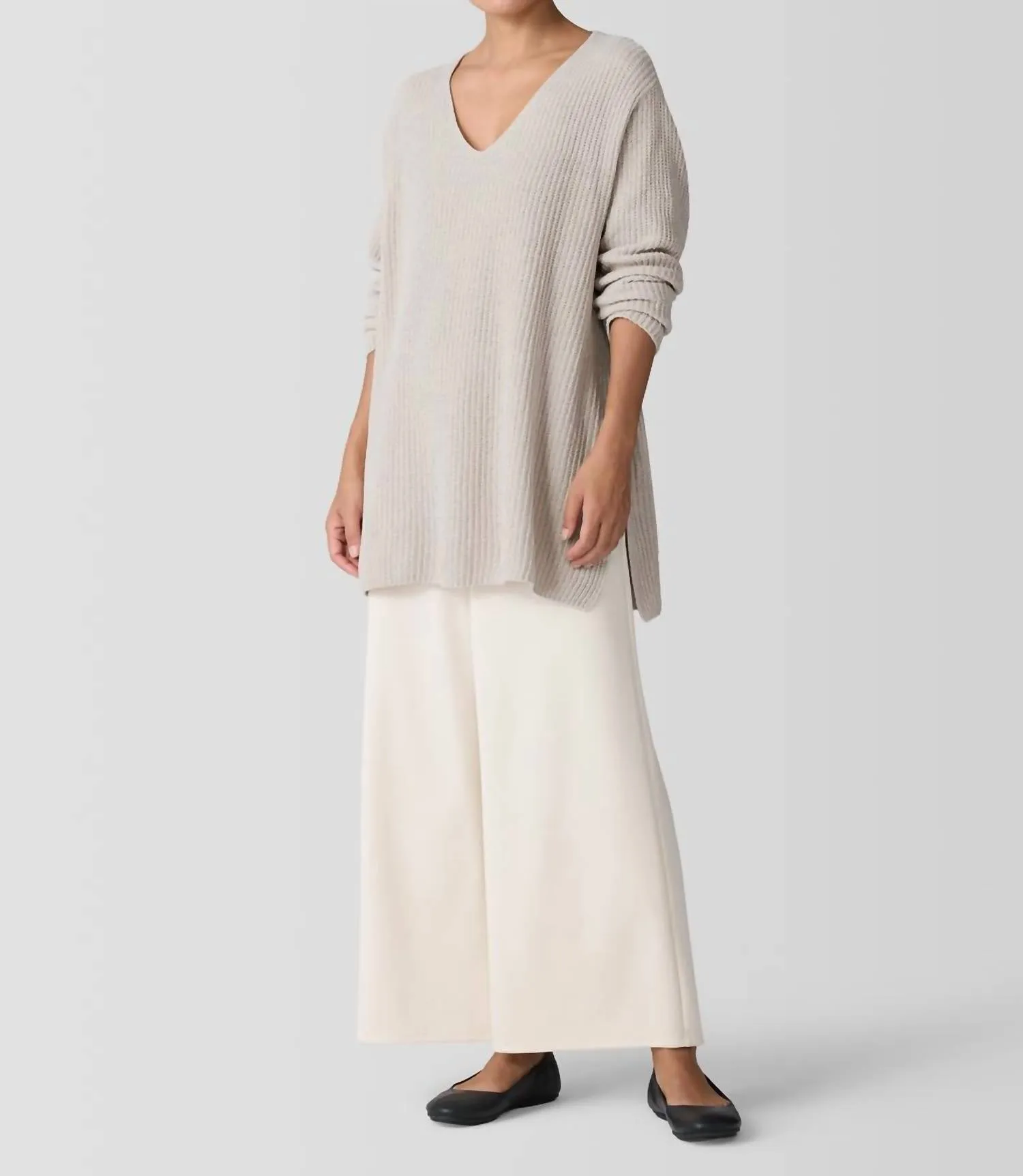 V Neck Sweater In Almond