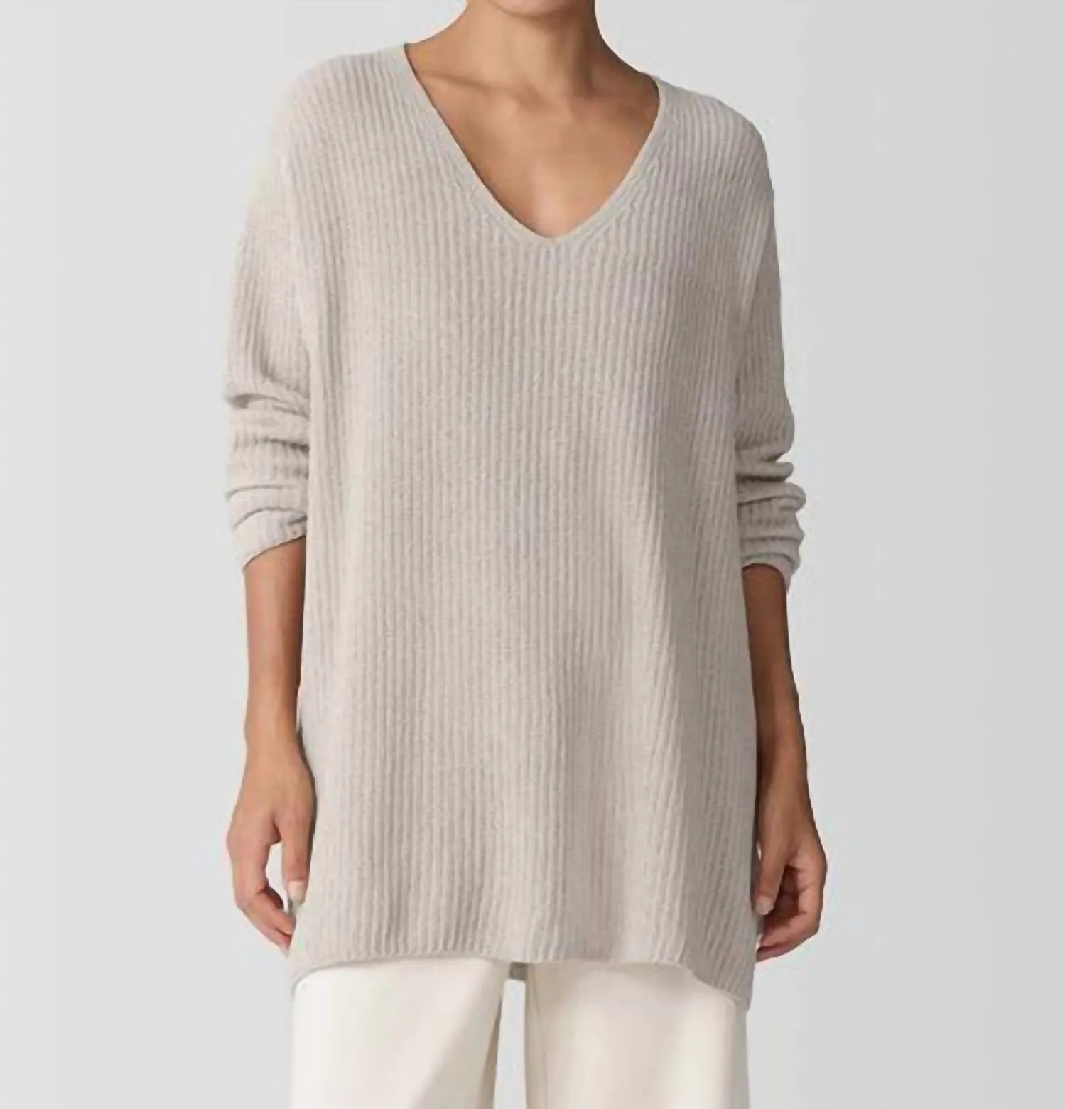 V Neck Sweater In Almond