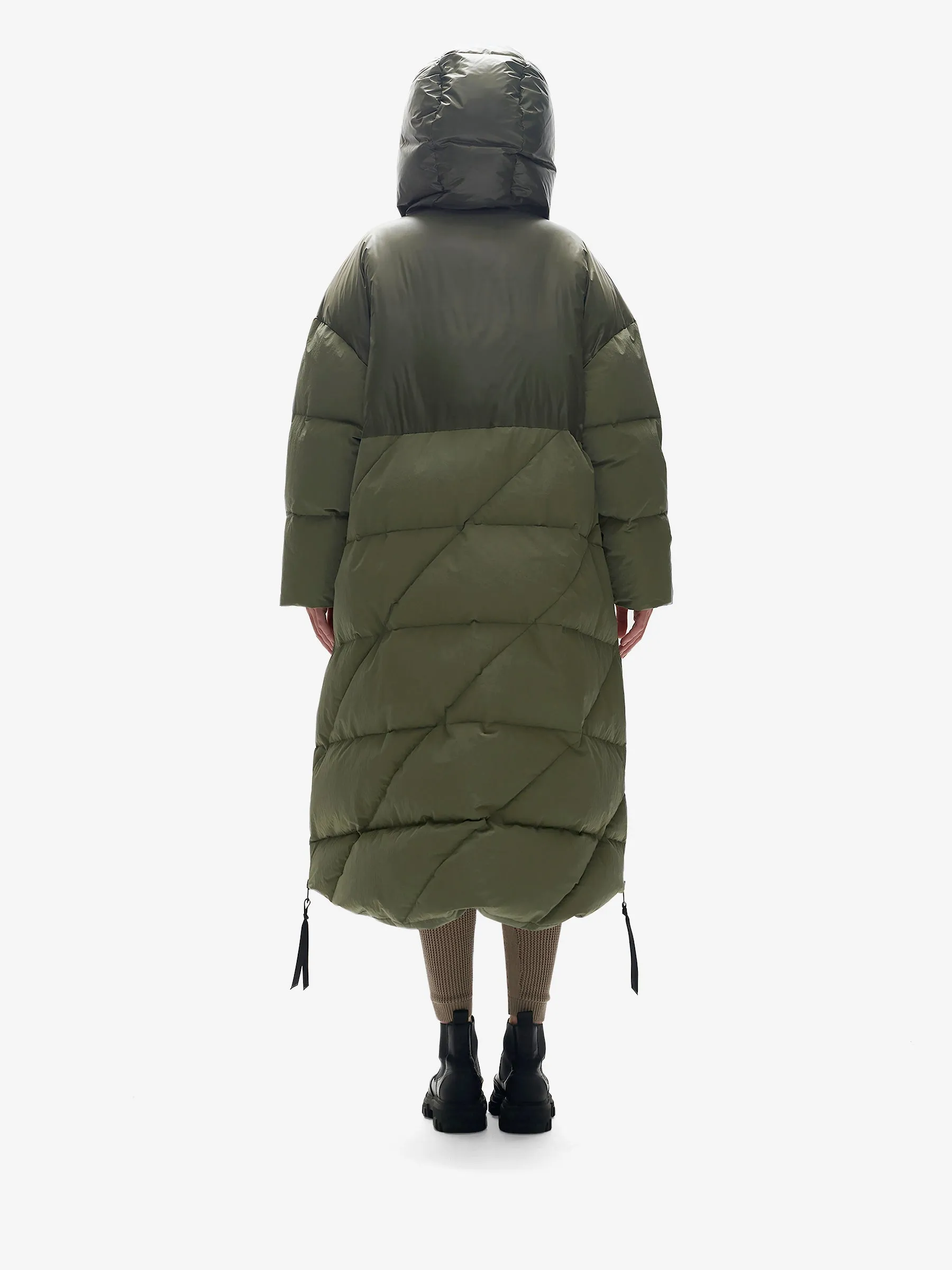 W Long Down Puffer - Stone Green