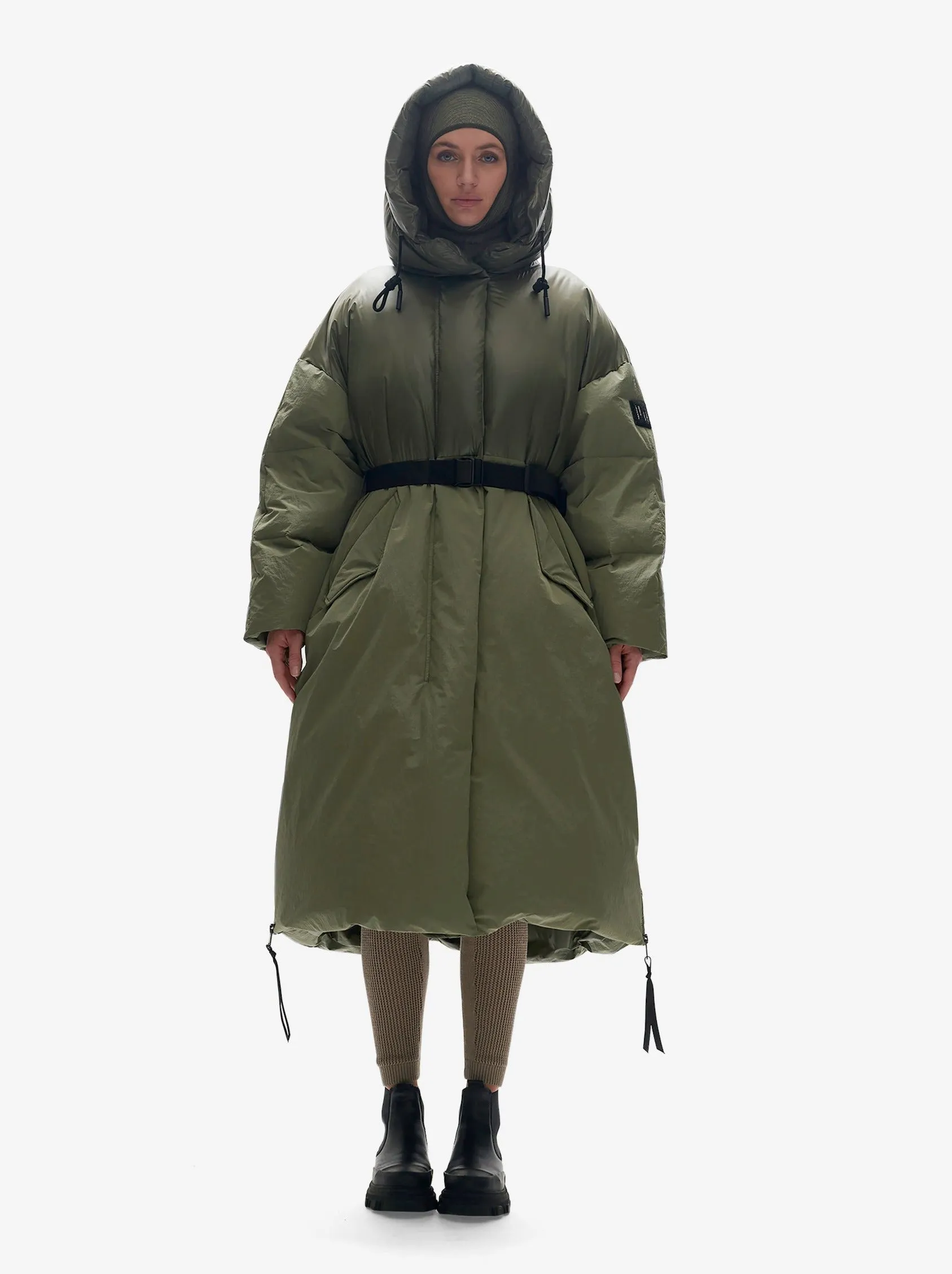 W Long Down Puffer - Stone Green