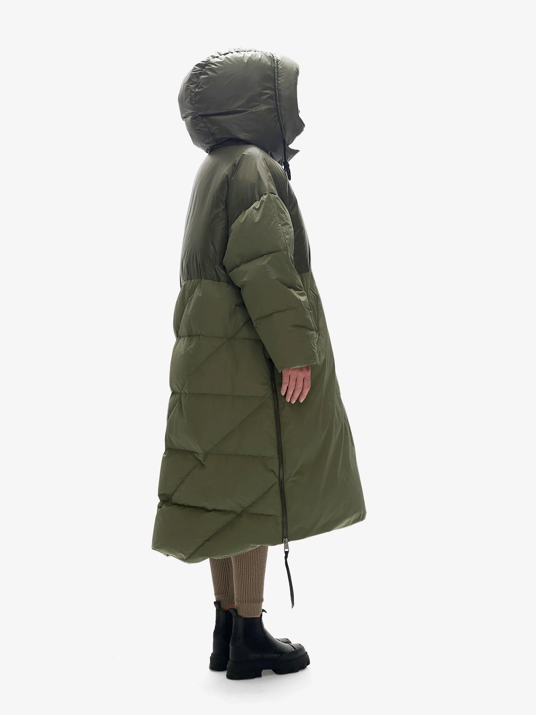 W Long Down Puffer - Stone Green