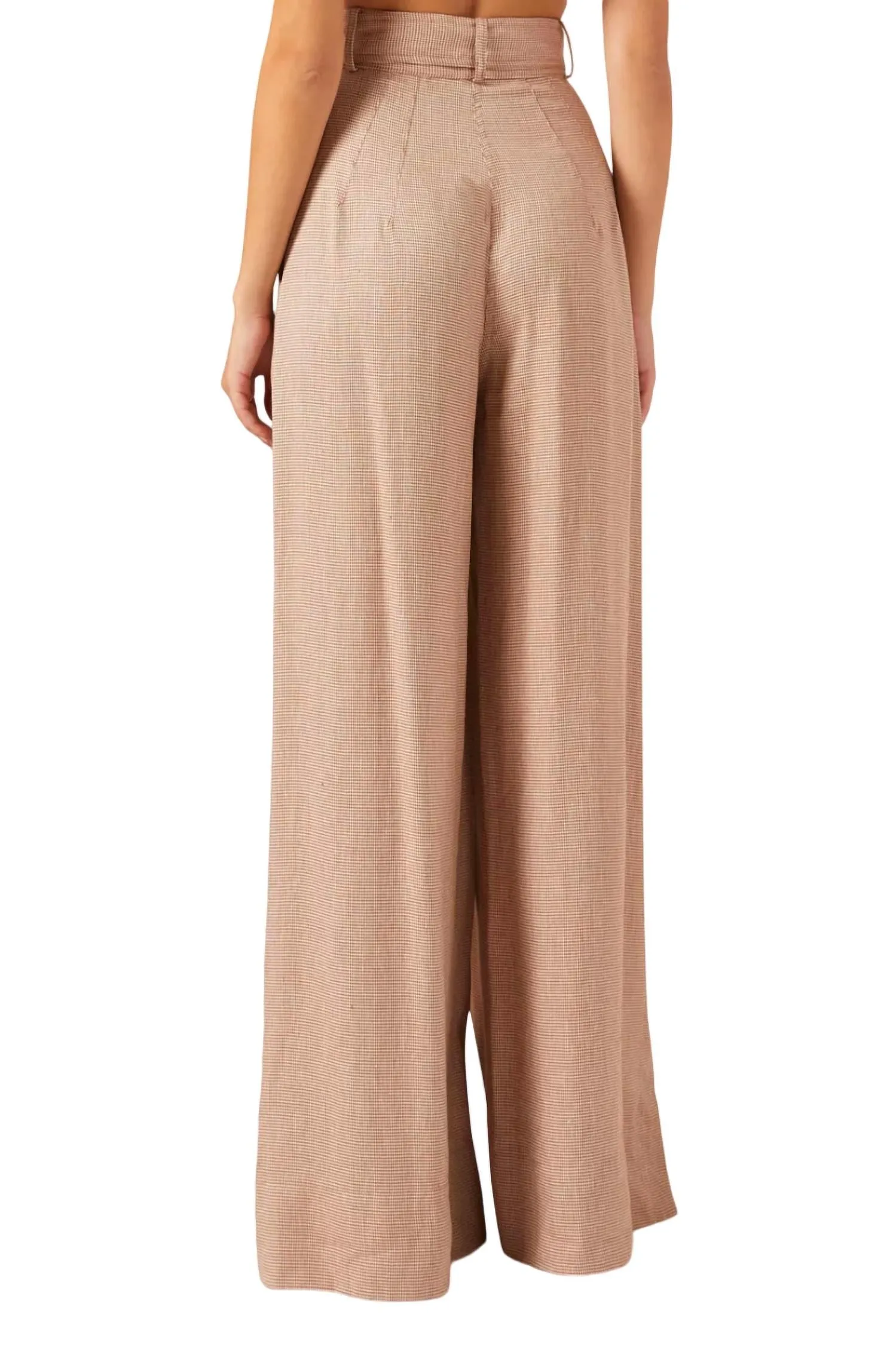 Wide Leg Pleated Pants In Rust Houndstooth