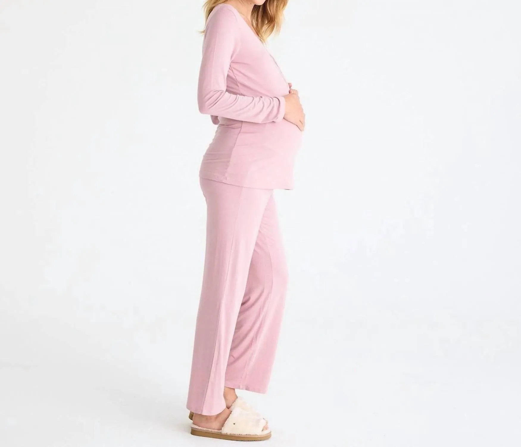 Women's Long Sleeve Nursing Pj In Desert Pink
