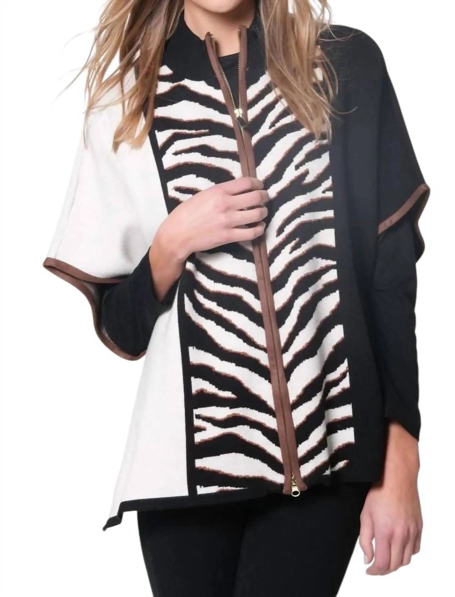 Zip Front Poncho In Multicolor