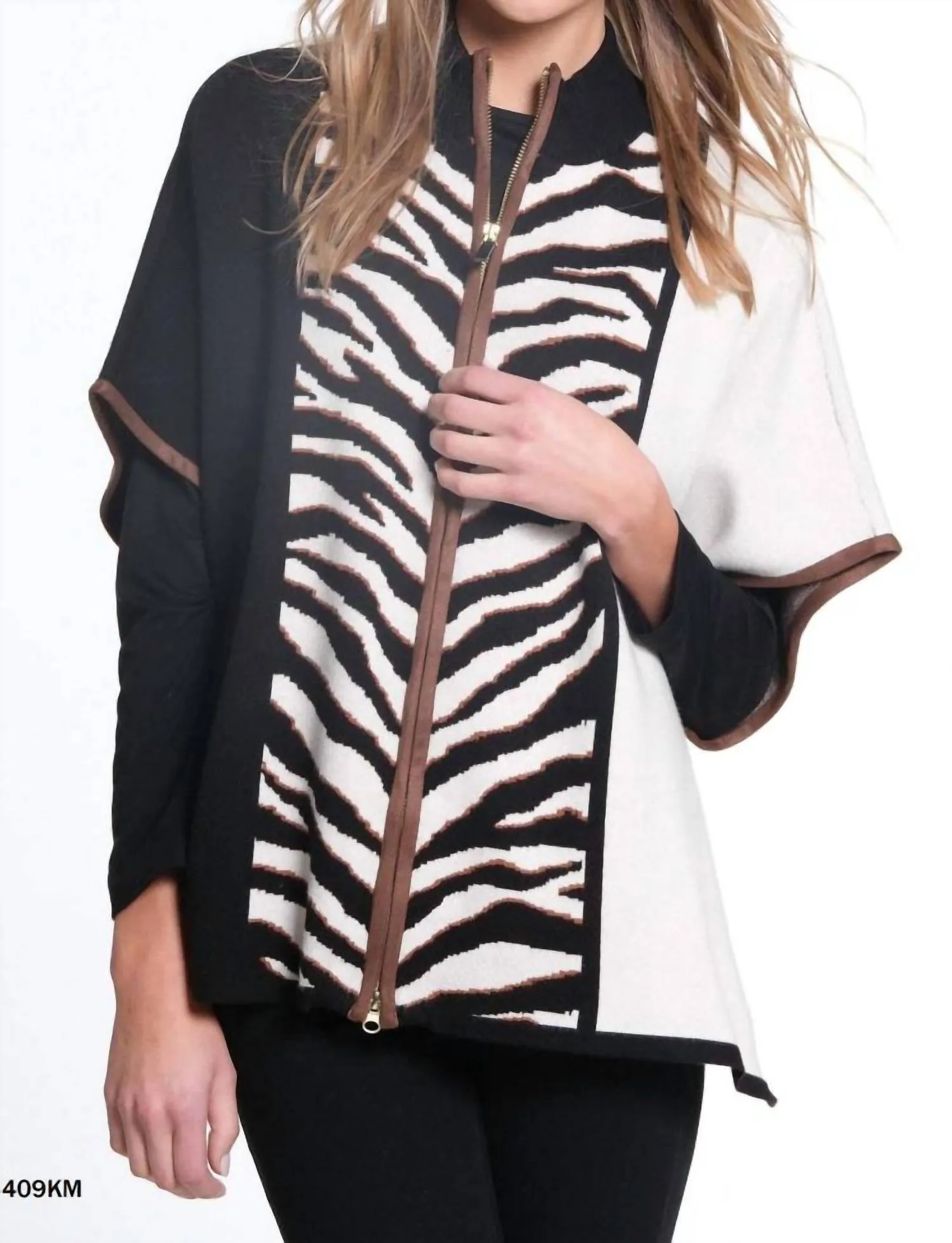 Zip Front Poncho In Multicolor